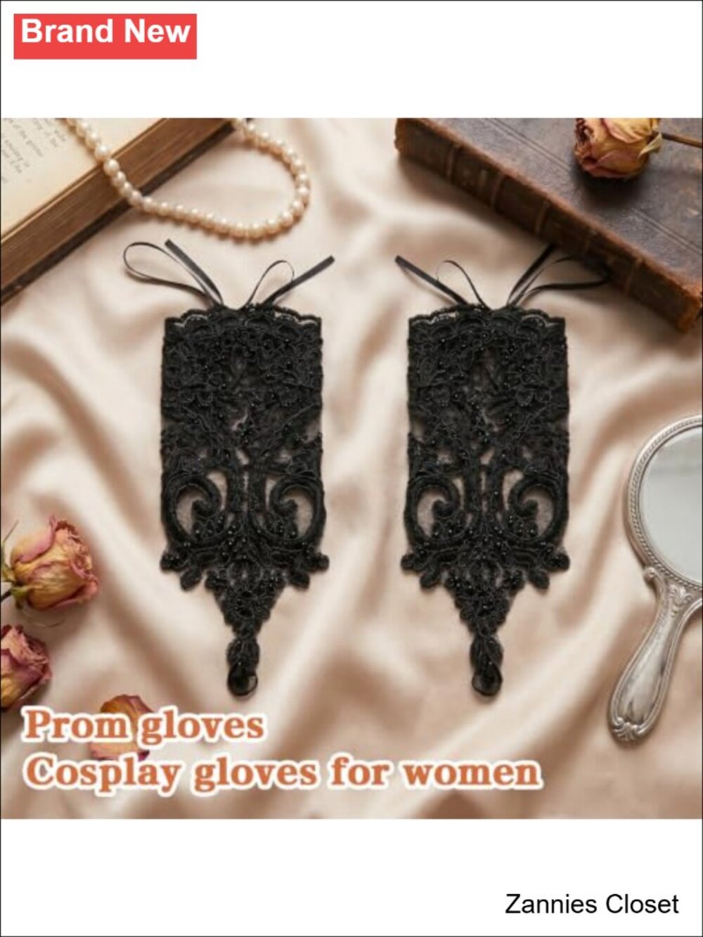 👻 Women's Lace Fingerless Gloves Wedding Party Gothic Cosplay - Picture 2 of 6